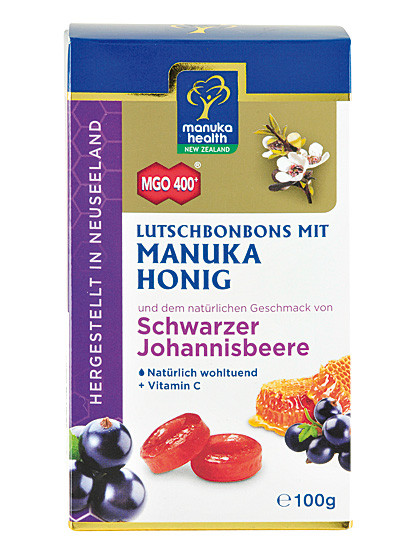 Manuka MGO 400+ schwarze Johannisbeere Lutschbonbons, 100 g