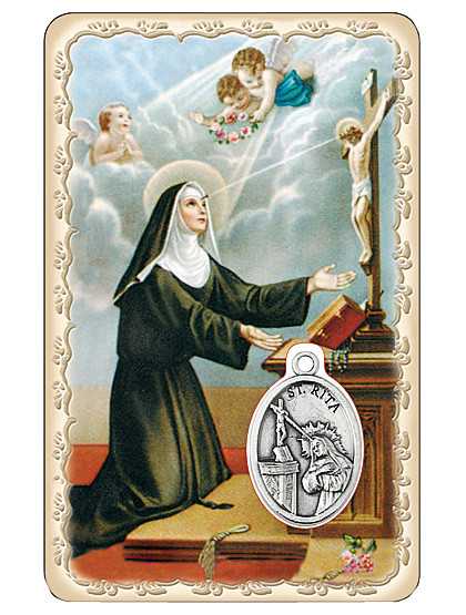 Heilige Rita-Schutzkärtchen mit Medaille, 5 x 8 cm