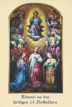 Litanei Heilige 14 Nothelfer, Gebetszettel, 4-seitig