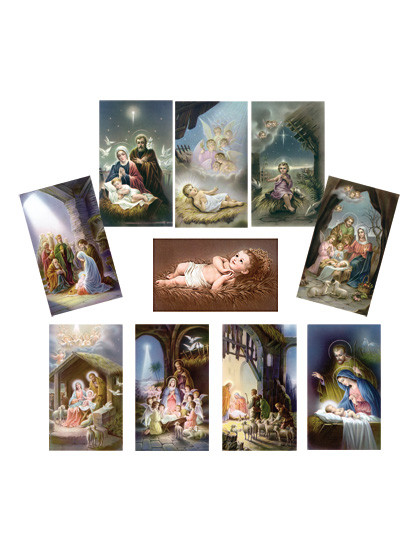 10 Bildchen mit traditionellen Weihnachtsmotiven, 6 x 10,5 cm