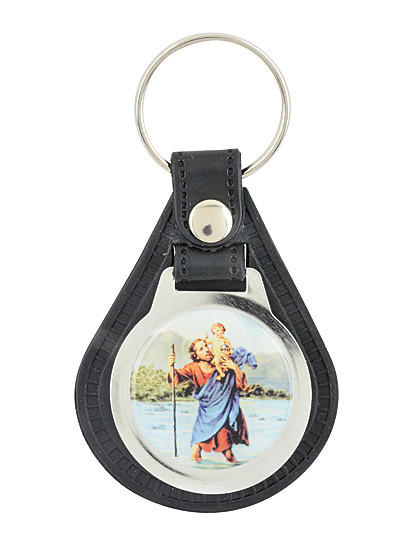St. Christophorus-Schlüsselanhänger aus Leder, 8,5 cm