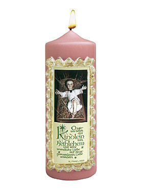 Jesuskind in der Krippe-Kerze, 7 x 20 cm