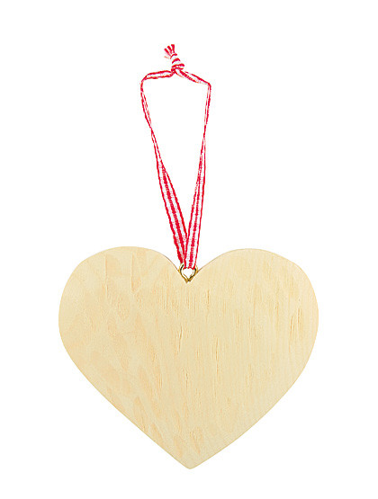 Zirbenholz-Herz mit rotem Band, 8 cm