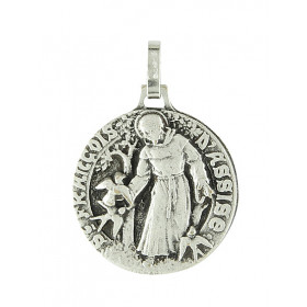 Hl. Franziskus-Medaille aus Messing versilbert, Ø 1,8 cm