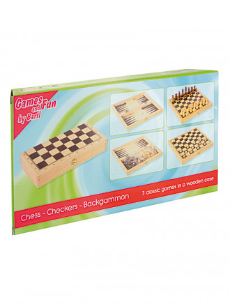 Spielekassette aus Holz – Backgammon/Schach/Dame, 29 x 29 x 2,5 cm 