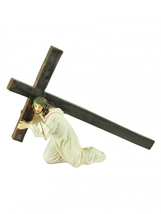 Statue  Jesus mit Holzkreuz, 9 cm