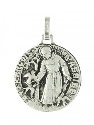 Hl. Franziskus-Medaille aus Messing versilbert, Ø 1,8 cm